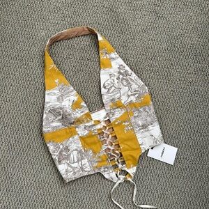 Miaou Mara Citron yellow Lace Up Corset Halter Top- size L BRAND NEW WITH TAGS